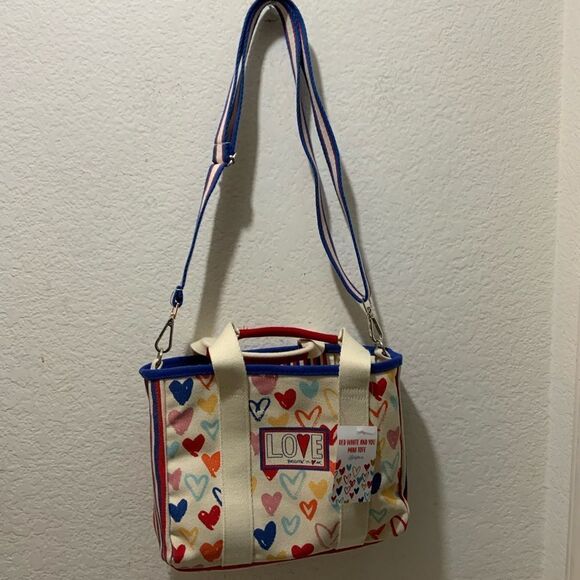 NWT Brighton Red White and You Mini Tote Bag Canvas With Hearts and Love Strap - Picture 5 of 12